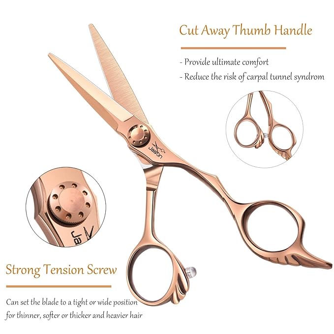 JASON 6" Hair Cutting Scissors - Professional Haircut Scissor Hair Trimming Shear for Barber, Hairdresser, Stylist, Women and Men, 440C Stainless Steel Hairdressing Cutting Shear, Rosegold