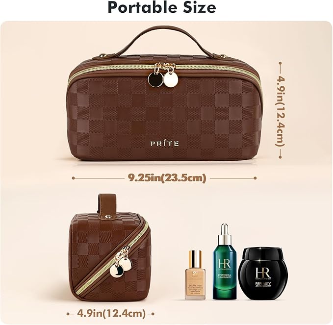 Prite Makeup Bag Travel Toiletry Bag Open Flat Cosmetic Organizer for Women