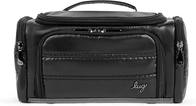 Lug Trolley Medium Cosmetic Case for Travel – Multiple Zipper Compartments, Wipeable Interior, 100% Polyester – METALLIC BLACK