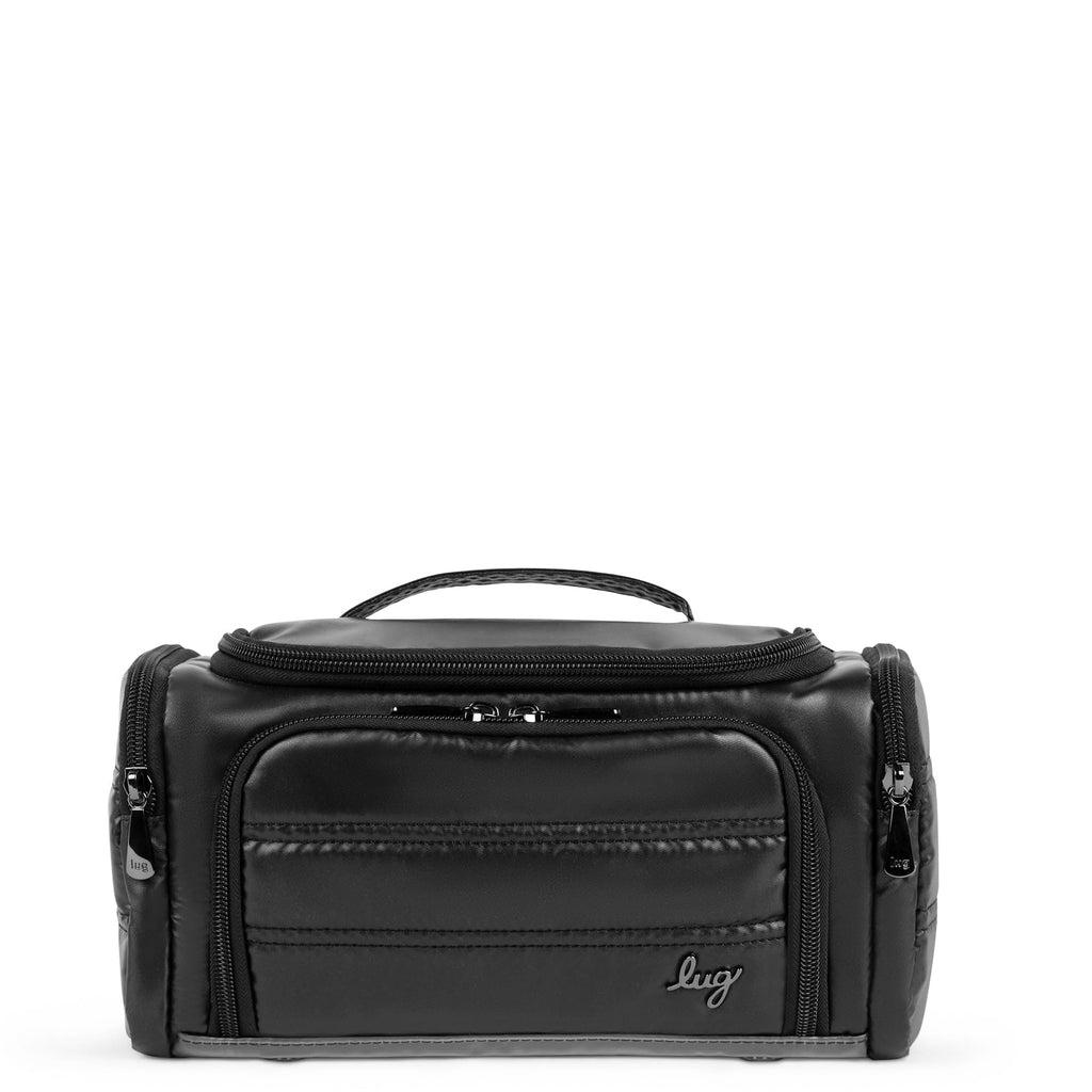 Lug Trolley Medium Cosmetic Case for Travel – Multiple Zipper Compartments, Wipeable Interior, 100% Polyester – METALLIC BLACK