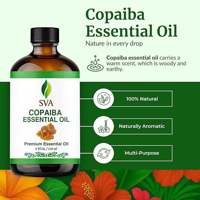SVA Copaiba Essential Oil, Glass Bottle with Dropper, 4 Fl Oz (118 ml)