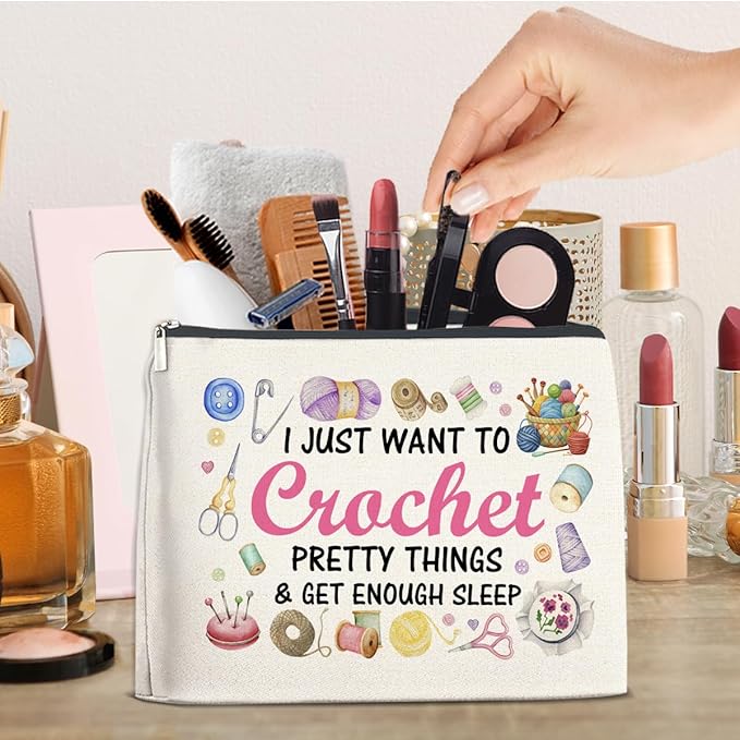 FYDHQSS Crochet Gifts Makeup Bag for Women Knitters Crocheters