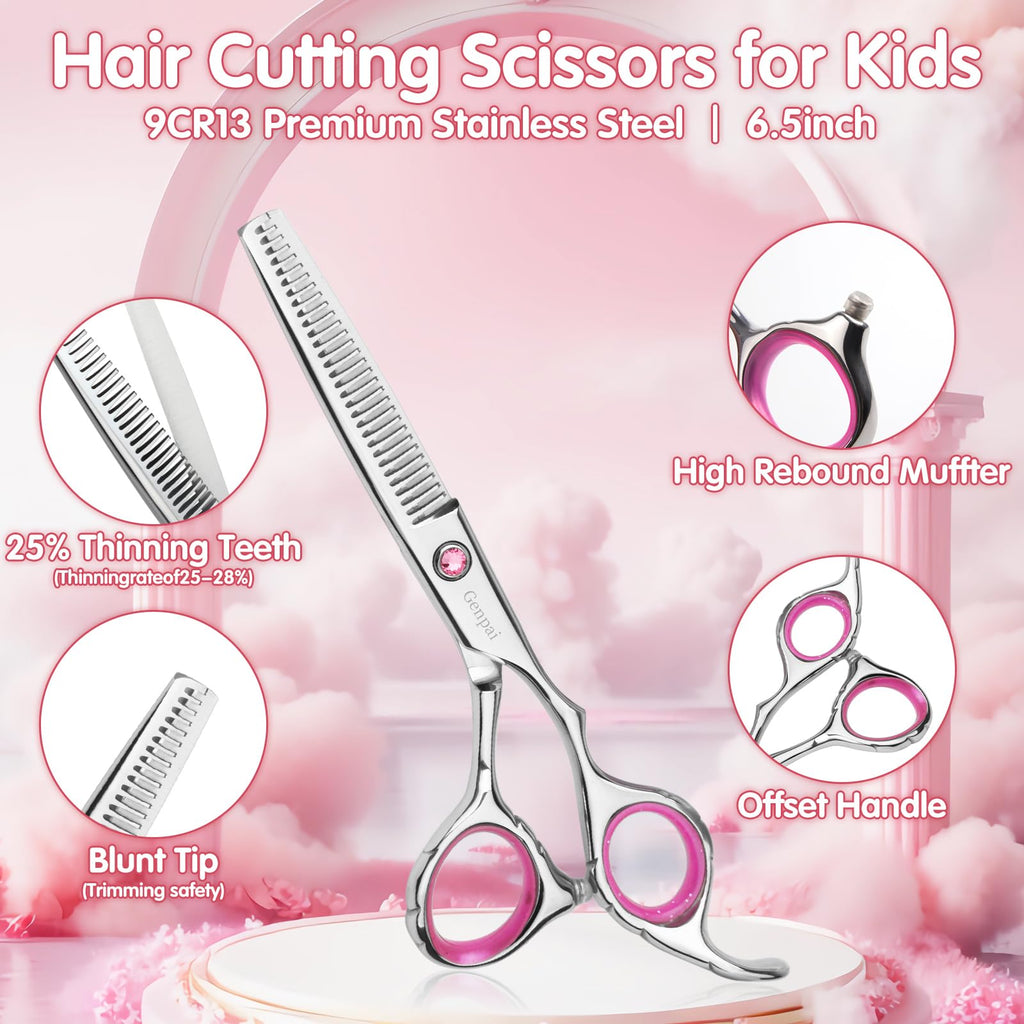 Safety Round Tip Toddler Haircut Scissors Kit - Stainless Steel 11-Piece Hair Clippers for Kids, Men, Women & Salon Use - Professional Barber Grooming Shears with Thinning & Layering Tools