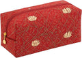 OIMEI Floral Quilted Cotton Makeup Bag for Women, Large Capacity Travel Cosmetic Pouch with Zipper, Cute Toiletry & Brush Organizer, Kawaii Makeup Storage Case – Garden Red