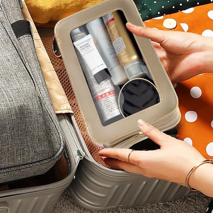 FFpaw Clear Makeup Bag, Gold Travel Makeup Pouch Toiletry Bag for Women Waterproof Small Cosmetic Bag Case Small Make Up Bag with Zipper Car Organizer Car Essentials for Women Men