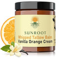Sunroot Naturals Whipped Tallow Balm, Vanilla Orange Cream Moisturizer, Natural Ingredients, 4oz Glass Jar, Face and Body Care