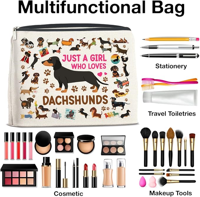 UPNEGE Dachshund Gifts Makeup Bag Weiner Dog Gifts for Girl Women Dog Lovers Cosmetic Bag Just a Girl Who Loves Dachshund Zipper Makeup Pouch Gift