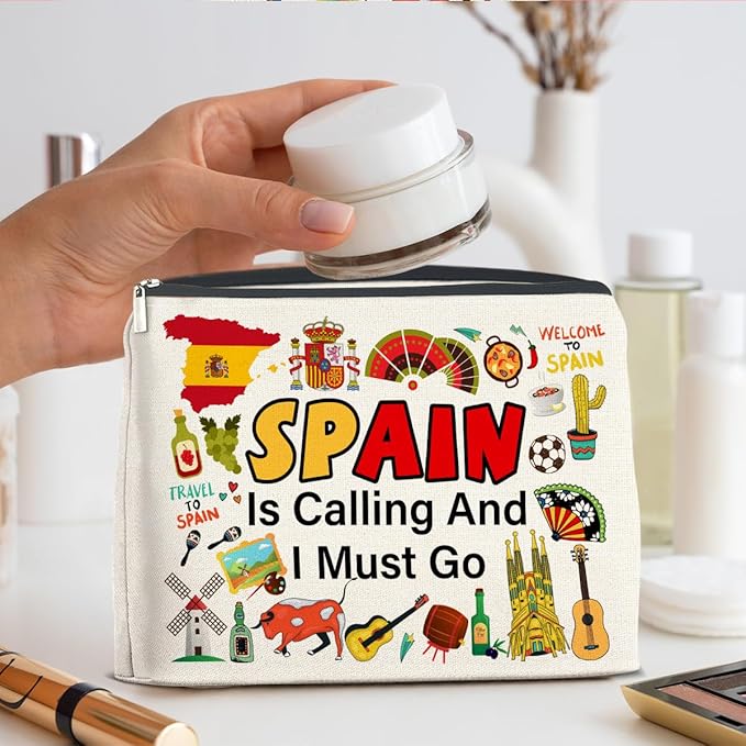 UPNEGE Spain Travel Gifts Makeup Bag - Spain Lover Cosmetic Bag Zipper Pouch