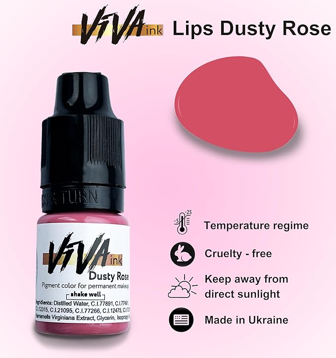 VIVA INK Lip Pigment – Dusty Rose – Permanent Lip Makeup – Microblading Ink for Durable and Colorful Lips – Long Lasting Color Lip Cosmetics (0.2 oz)