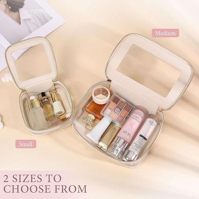 Pinkmik Clear Makeup Bag with Zipper, Beige, M+MINI-1