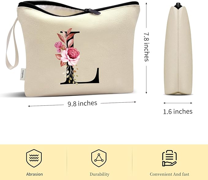 Vavabox A-Z Personalized Makeup Bag, Birthday Gifts for Women Mom, Gifts for Best Friend, Bride Bridesmaid Cosmetic bag (L, Cream Yellow)