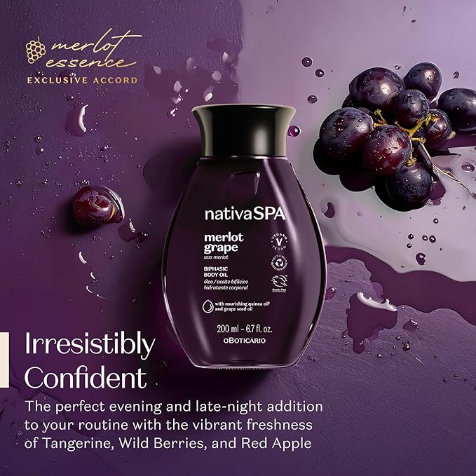 Nativa SPA Brazilian Body Oil - 6.7 oz, Moisturizing & Firming Merlot Grape