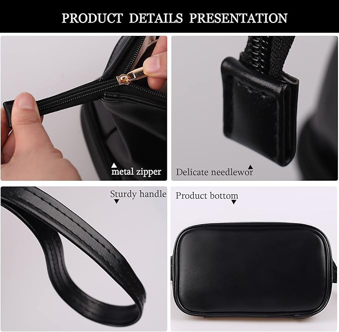 Abiudeng Large Makeup Bag for Women,Travel Makeup Organizer with Brush Holder, Dopp Kit Essentials,Waterproof PU Cosmetic Bag for Traveling,Multi Compartment, Cute,Spacious Capacity-Black