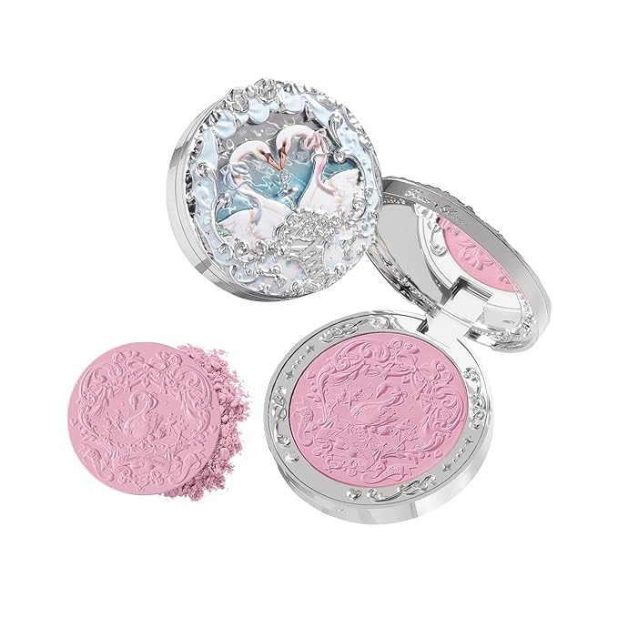 Flower Knows Swan Ballet Embossed Blush,Lavender Matte Finish,Buildable & Blendable Powder Blush for cheeks,Natural Flush for All Skin Tones(03 Silky Ribbon,5g)