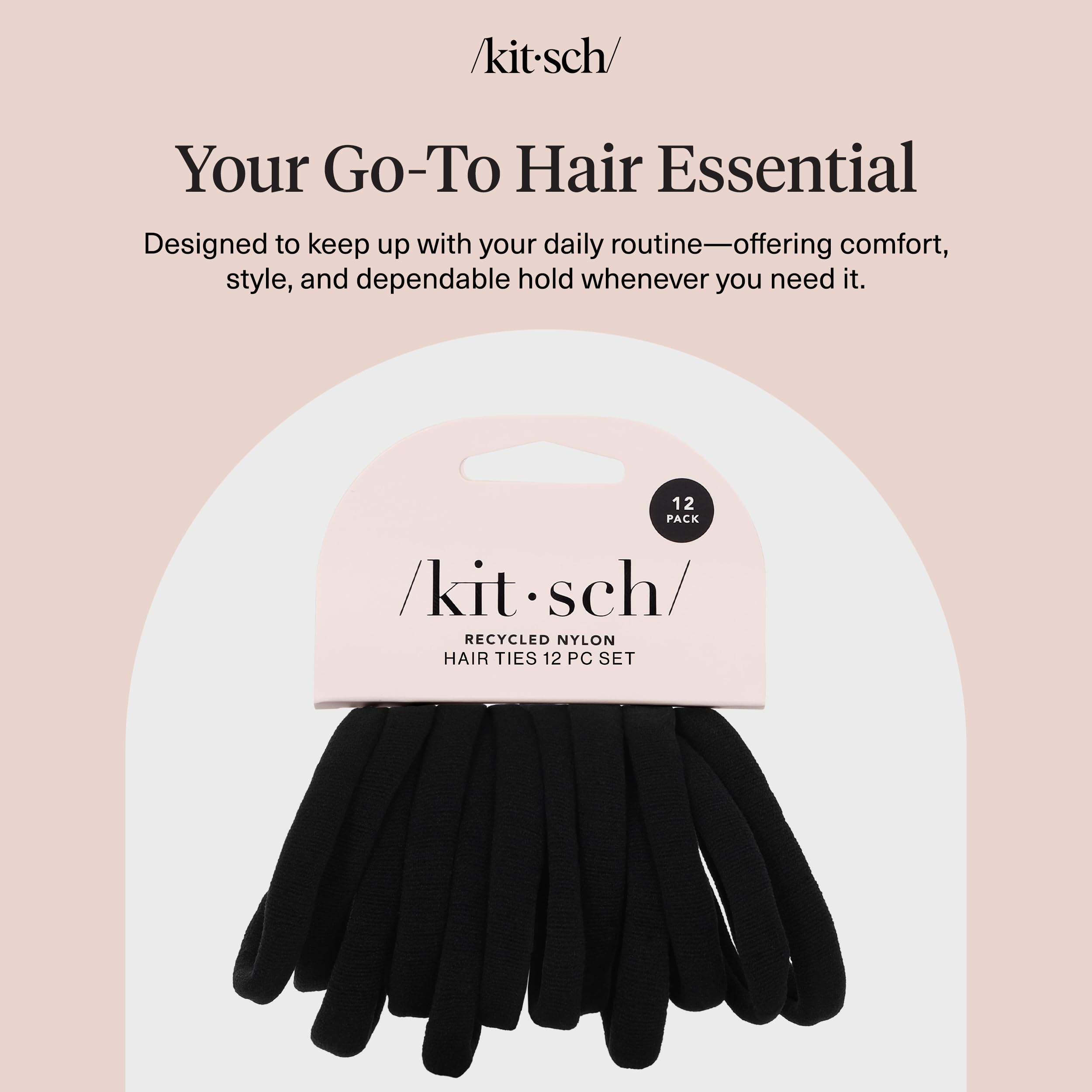Kitsch Elastic Hair Ties No Damage | Stretchable Hair Bands - Black, 12pcs
