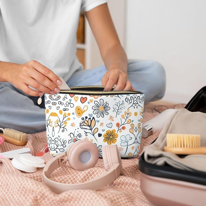 Dultua Mothers Day Gifts Makeup Bag Purse Cosmetic Bag Travel Toiletry Leather Make Up Bags for Mom Wife Women Daughter Boho·Floral