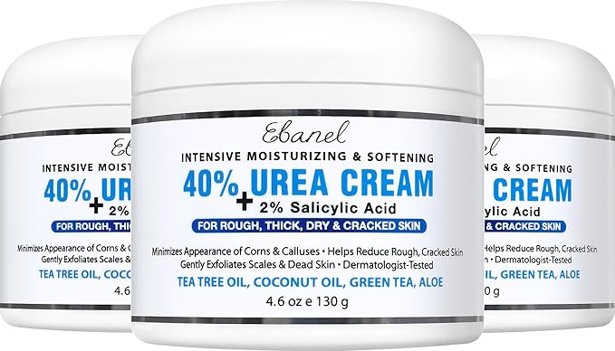 Ebanel Urea Cream 40% plus Salicylic Acid 2% for Dry Cracked Feet Skin, 3PK