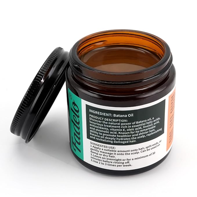 Batana Oil for Hair Growth Dr. Sebi 100% Natural, Unrefined and Organic Batana Oil from Honduras, for Frizz, Split Ends, Texture & Shine, 4.06 Ounce Jar