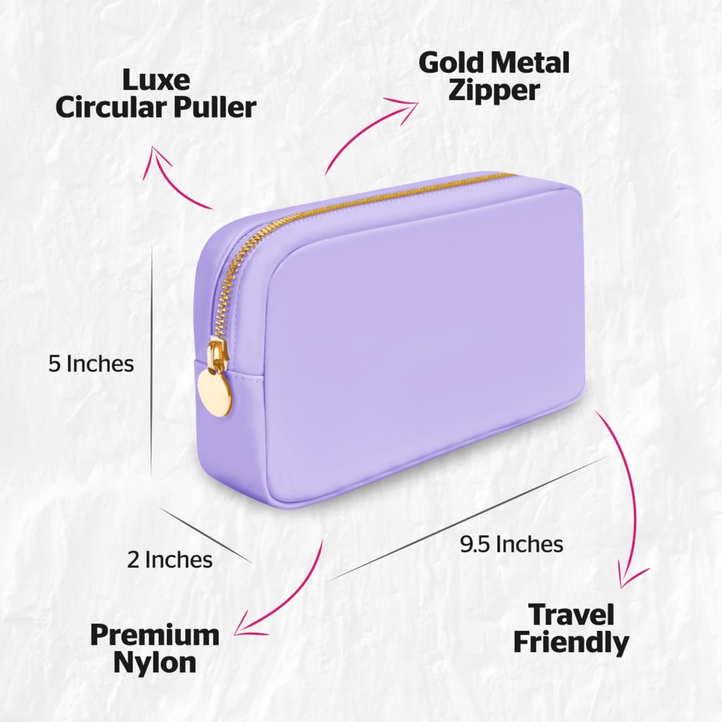 DANCOUR Small Makeup Bag for Purse Cute Preppy Cosmetic Pouch Travel Organizer Mini Nylon Zipper Bag for Women and Girls Purple