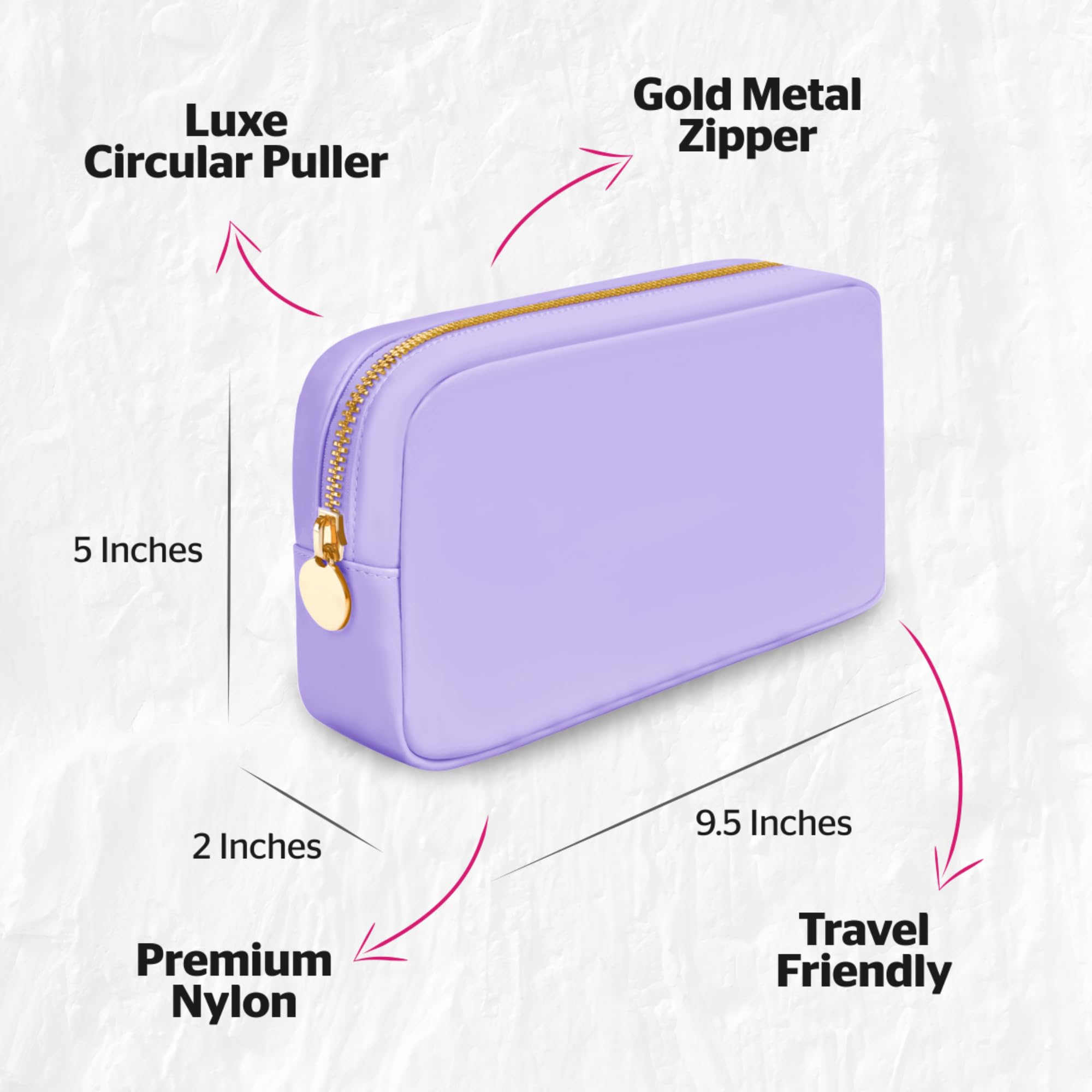 DANCOUR Small Makeup Bag for Purse Cute Preppy Cosmetic Pouch Travel Organizer Mini Nylon Zipper Bag for Women and Girls Purple