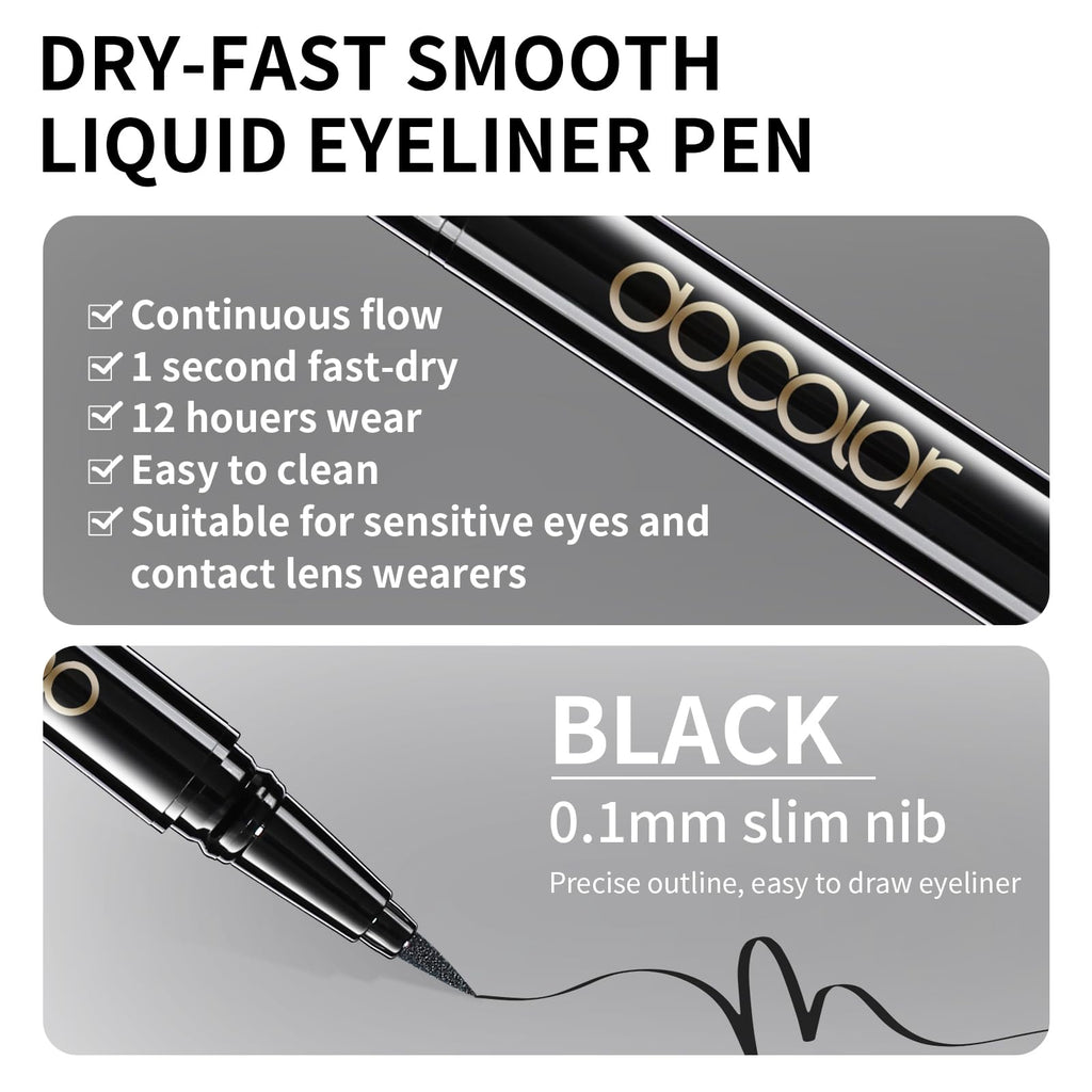 docolor Waterproof Eyeliner Pen Super Slim Precise All Day Black Eyeliner Liquid Professional Makeup Liquid Eye Liner Pencil for Women