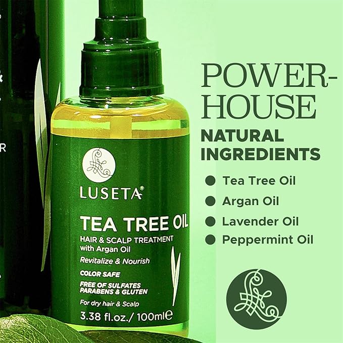 LUSETA Tea Tree Hair Oil Serum for Oily Damaged Hair, 3.38 oz