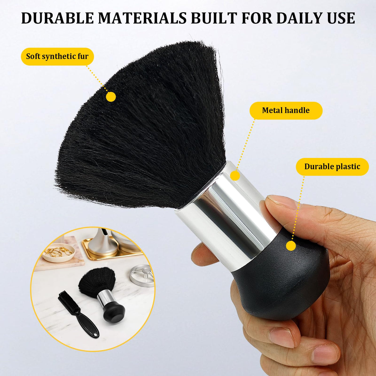 Barber Brush Set, 2 Piece Hair Cutting Brush Kit with Soft Neck Duster and Clipper Cleaning Brush for Neckline, Face, Salon and Home