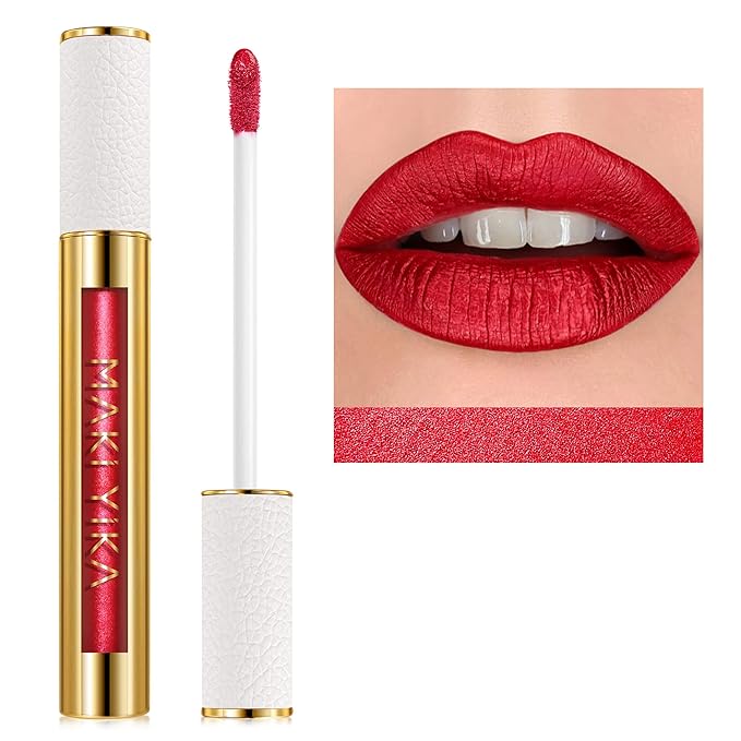 MAKI YIKA Red Lipstick Glitter for Women Metallic Lipsticks Long Lasting