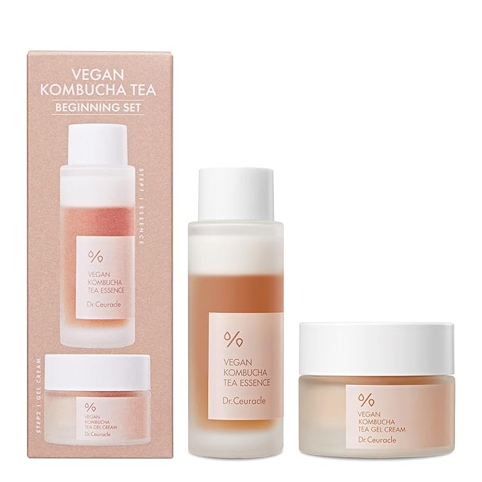 Dr.Ceuracle Vegan Kombucha Tea Essence and Gel Cream - Korean Skincare Gift Set for Holiday (Beginning Set)