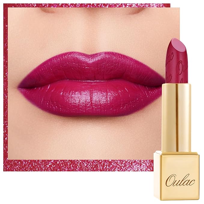 Oulac Matte Magenta Lipstick with Glow Metallic Finish - Vegan Lipstick for Women, Creamy Texture, Hydrating Clean Beauty Formula, High-End Magnetic Hook Design, GM15 She's A Lover