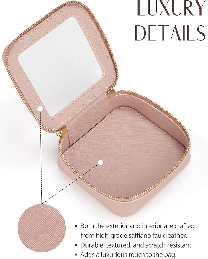 Popvibe Clear Makeup Bag with Zipper, Set of 2, Mini and Medium, Mauve Pink