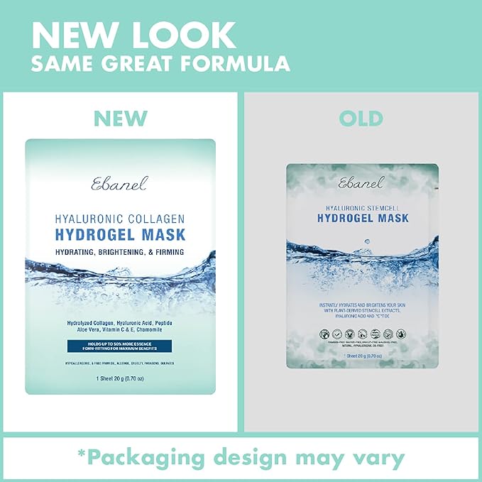 Ebanel 5-Pack Hydrogel Collagen Face Mask with Hyaluronic Acid, Peptide