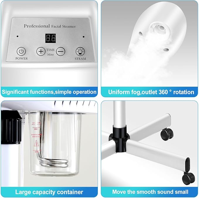 Chetunju Professional Facial Steamer for Atomization Humidifier Atomizer, Adjustable Height and Angle, Face Steamer Clean Skin Firming Pores and Moisturizing Suitable for a Beauty, Spa, at Home