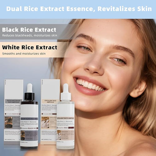 2 PCS Peel Shot Glow Rice Ampoule Duo Black Rice Exfoliant&White Rice Exfoliant Gentle Facial Body Exfoliant for All Skin Types Rice Peeling Shot to Brighten Smooth Rice Exfoliant 2.7 Fl oz/80ml each
