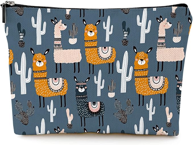 Givotin Cute Makeup Bag for Purse Canvas Waterproof Funny Cosmetic Bags for Women Zipper Travel Toiletry Pouch-Alpaca Makeup Bags-Grey