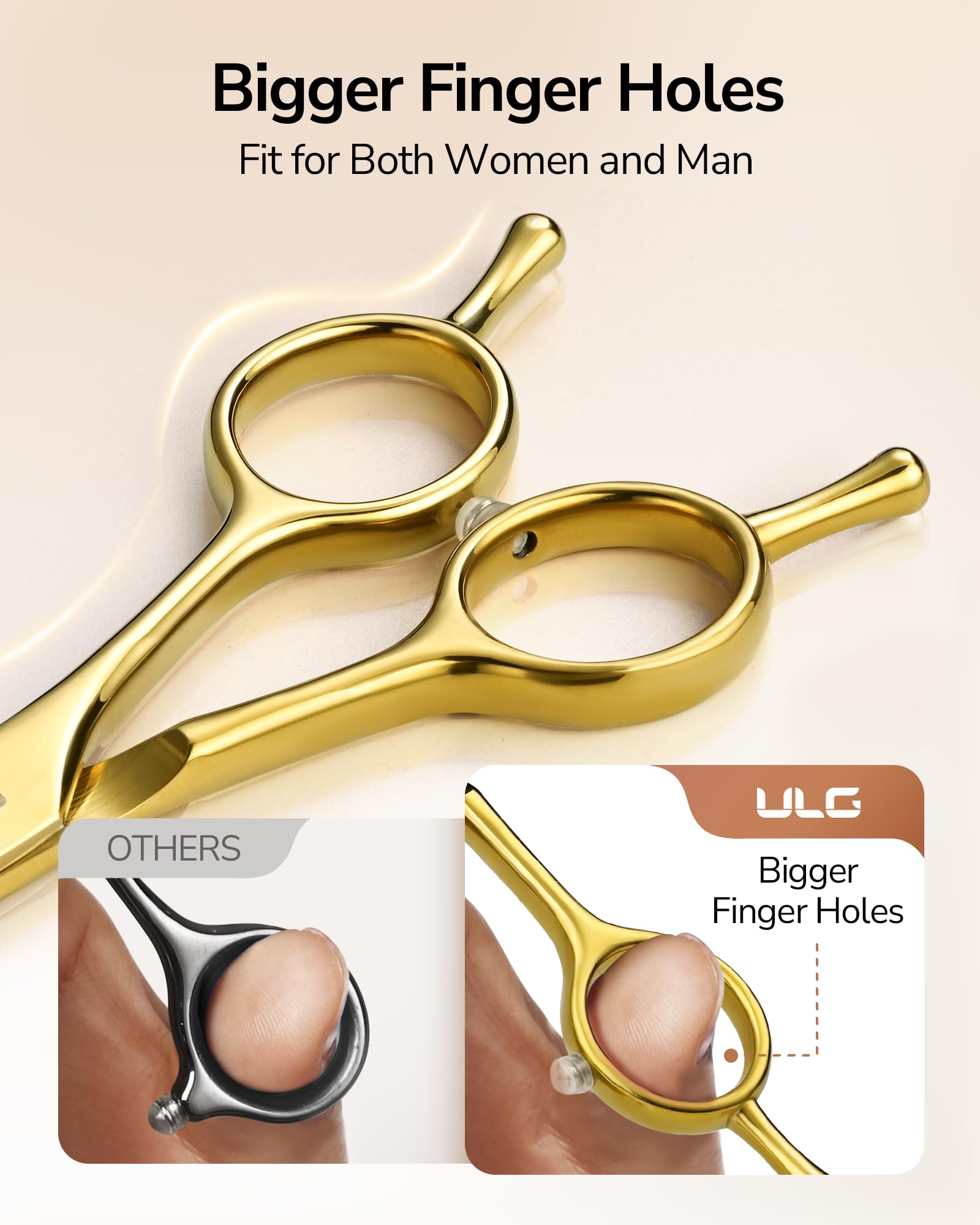 ULG Professional Texturizing & Thinning Shears - 6.5’’ Hair Cutting Scissors, Ultra Sharp Japanese Stainless Steel, Ambidextrous Ergonomic Handle for Barbers, Stylists, Salon & Home Use, Gold