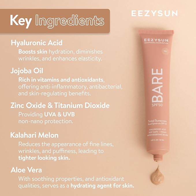 EEZYSUN BARE Tinted Sunscreen SPF 50 for Face - Tan