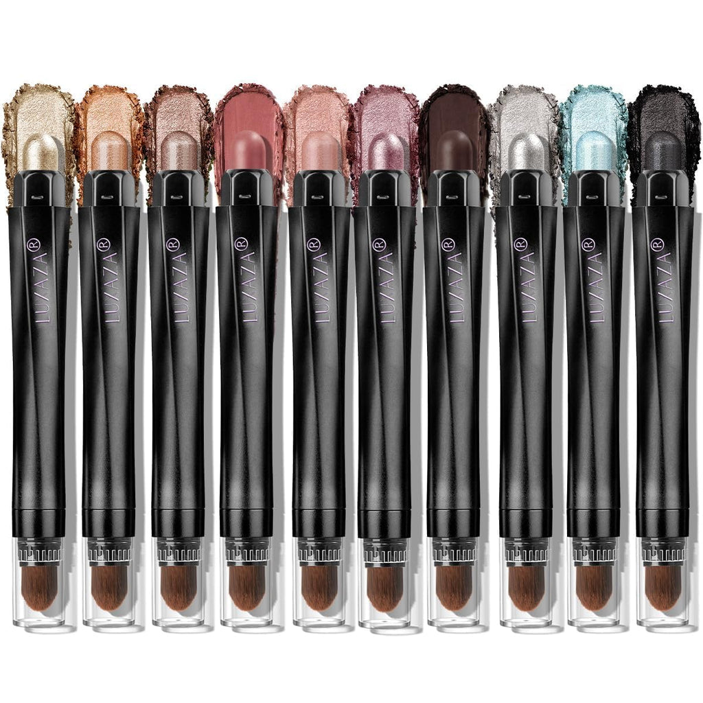LUXAZA PRO Blue Eyeshadow Stick Makeup Set 10PCS, Neutral Shimmer And Matte Cream Eye Shadow Palette, Metallic Bronze Smoky Eyeliner Brightener Crayon Pencil Kit, Ideal Gift for Women -Mint Chocolate