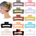 Sisiaipu 12 Pack Large Square Hair Claw Clips for Women and Girls, 4.1 x 2.1 x 1.2 inch, 12 Rubber Paint and Plastic Materials, Non-Slip Jumbo Jaw Design - Jelly