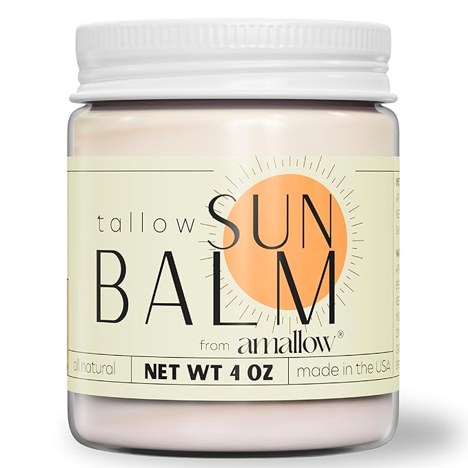 Amallow - Tallow Sun Balm with Zinc Oxide - Tinted Mineral Sun Balm with Cocoa Powder - Natural, Non-Nano Zinc Oxide, Organic Oils - No White Cast - Handcrafted in the USA - 4 oz