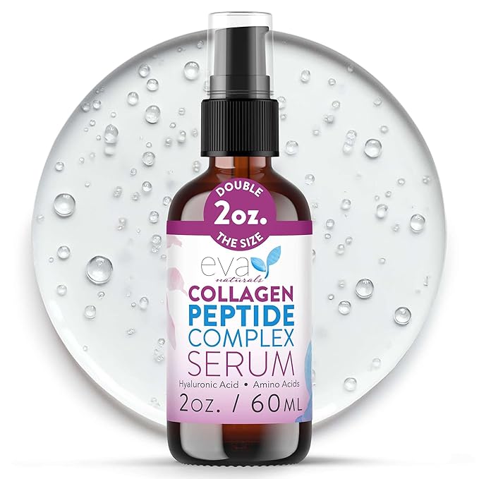 Collagen Serum for Face by Eva Naturals - Anti Aging Multi Peptide Face Serum with Hyaluronic Acid - Firming Hydrating Wrinkle Reducer Peptide Serum for Women & Men - Fragrance Free 2 oz