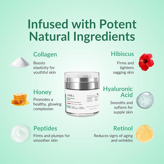 Nasola Neck Firming Cream for Tightening & Lifting Saggy Skin with Retinol, Collagen, Hyaluronic Acid, Peptides & Jojoba Oil – Anti-Aging Neck & Décolleté Cream for Women & Men, 1.85 Fl Oz
