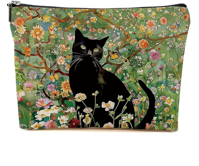 DHKG Cute Black Cat Makeup Bags for Women - Cats Mom Gifts Cosmetic Bag