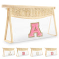 UIXIZQ Personalized Initial Letter Bag Boho Straw Clear Makeup Bag,Small Cute Chenille Varsity Letter Bag With Zipper,Beach Travel Toiletry Bag,Portable Monogrammed Cosmetic Bag for Women Girls,A