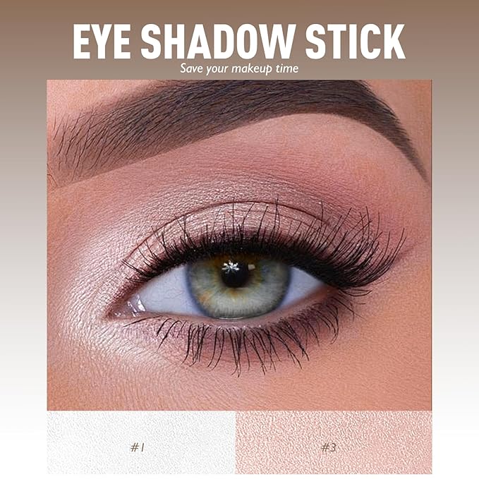 Wugbc 2 Colors Eyeshadow Stick Shimmer Glitter Eye Shadow Pencil Waterproof Eye Brightener Crayon Highlighter Eye Liner Pen Multi-Dimensional Buildable & Blendable High Pigmented Eyes Look Makeup, 1+3