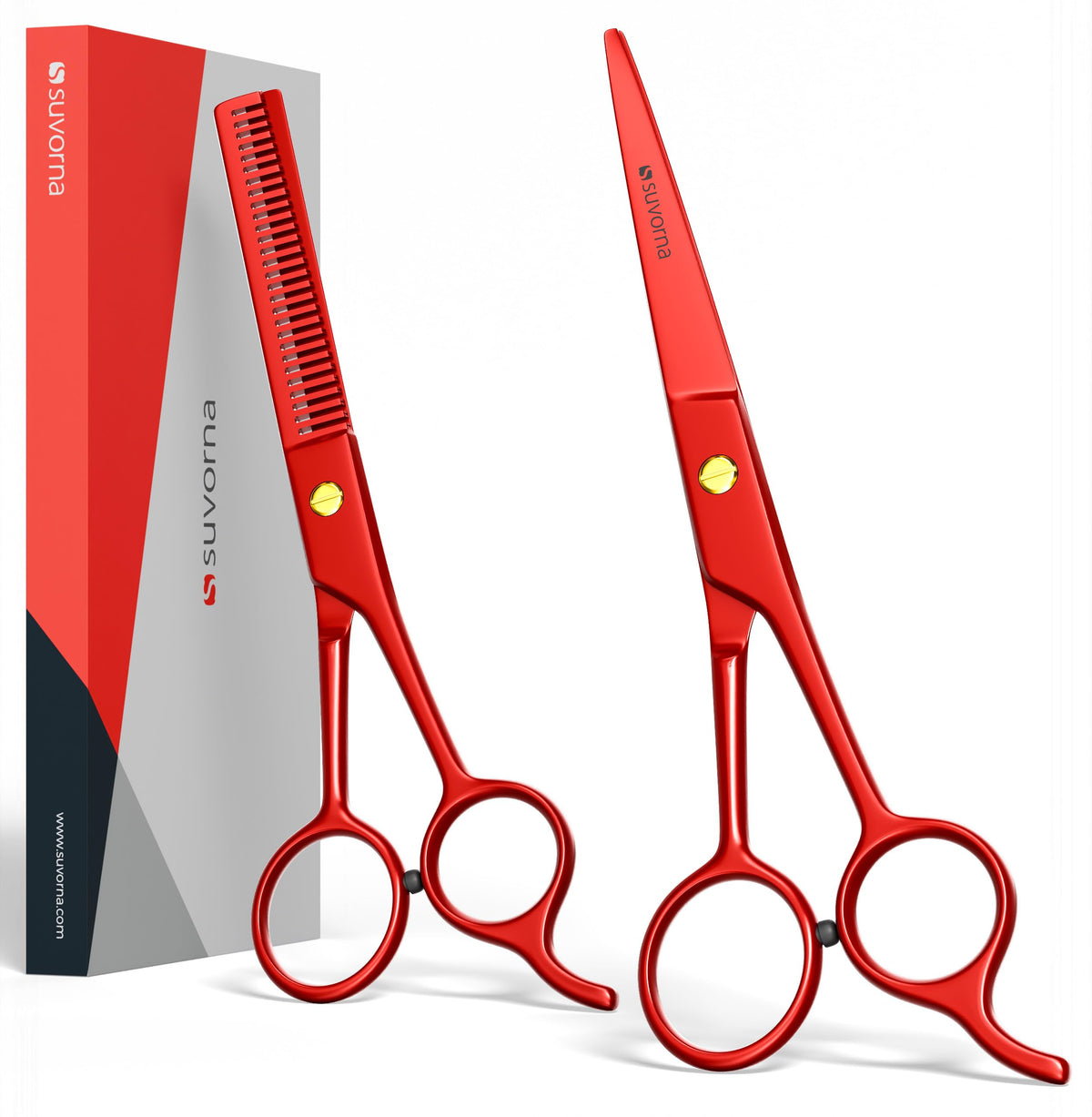 Suvorna 5.5" Professional Hair Cutting Scissors & Thinning Scissors Set - Barber Scissors, Hair Shears for Hair Cutting, Hair Scissors Professional, Texturizing Scissors - 420C Stainless Steel (2 Pcs)