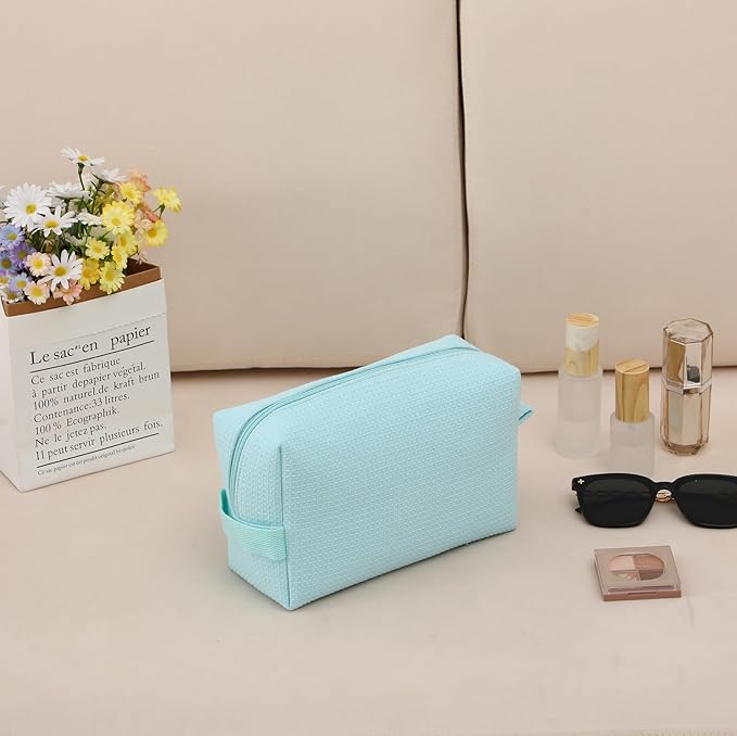 DYSHAYEN Small Waffle Makeup Bag for Travel, Mint