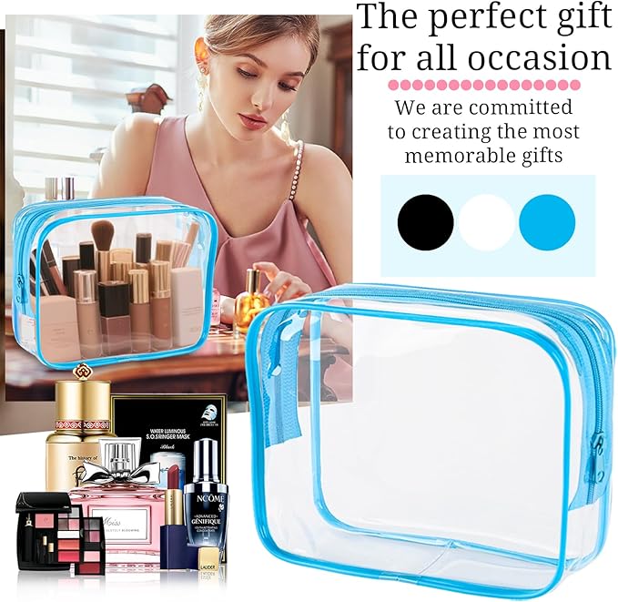 6 Pieces Large Clear Makeup Bags Bulk TSA Approved Toiletry Bag for Travel Transparent Clear Cosmetic Pouch with Zipper, Waterproof Plastic Organizer Case for Carry-on Travel Essentials (Blue)