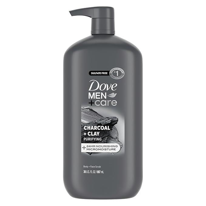 DOVE MEN + CARE Body and Face Scrub for Men, Charcoal Body Wash, 30 oz