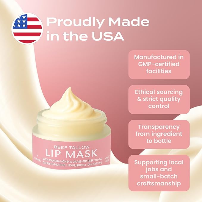 Body Restore Beef Tallow Lip Mask – Fathers Day Gift for Dad from Daughter Son Wife, Overnight Hydrating Lip Treatment, Birthday Gifts for Men, Self Care Spa Gifts, Unscented